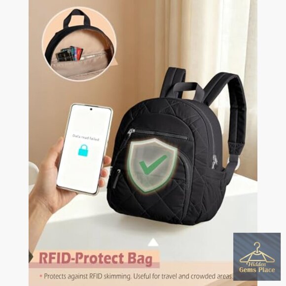 Mini Puffer Backpack with RFID Pocket, Lightweight Quilted Daypack for Work or main image 5